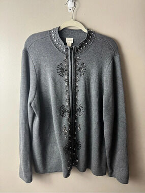 Chico's Embellished Zip Cardigan Size 3P (Size 16 Petite)